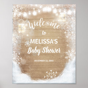 Welcome Sign baby shower Winter Snowflakes Wood Poster