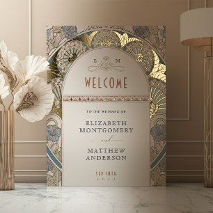 Welcome Sign Bougainvillea Gold Wedding Foliendrucke