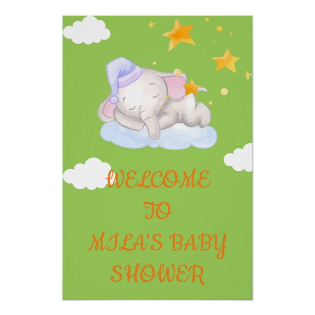 WELCOME SIGNS BABY SHOWER POSTER BABY ELEPHANT (Vorderseite)