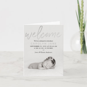 "Welcome" Silver Foil Foto Geburtserklärung Feiertagskarte