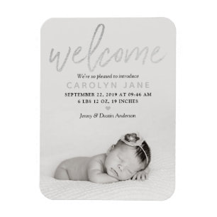 "Welcome" Silver Foil Foto Geburtserklärung Magnet