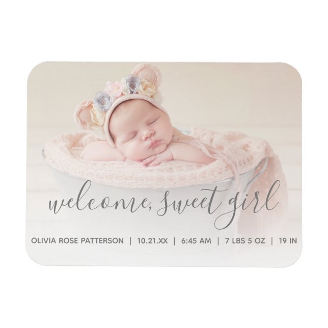 Welcome, Sweet Girl Foto Baby Announcement Magnet