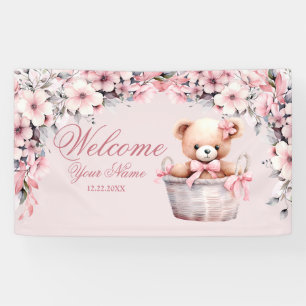 Welcome Teddy Bear Baby Girl Pink Blume Party Banner