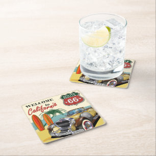 "Welcome to California" Route 66 Retroposter, Rechteckiger Pappuntersetzer