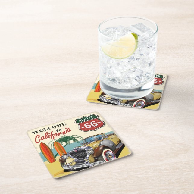 "Welcome to California" Route 66 Retroposter, Rechteckiger Pappuntersetzer (Vor Ort)