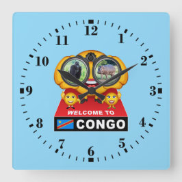 Welcome to Congo Quadratische Wanduhr