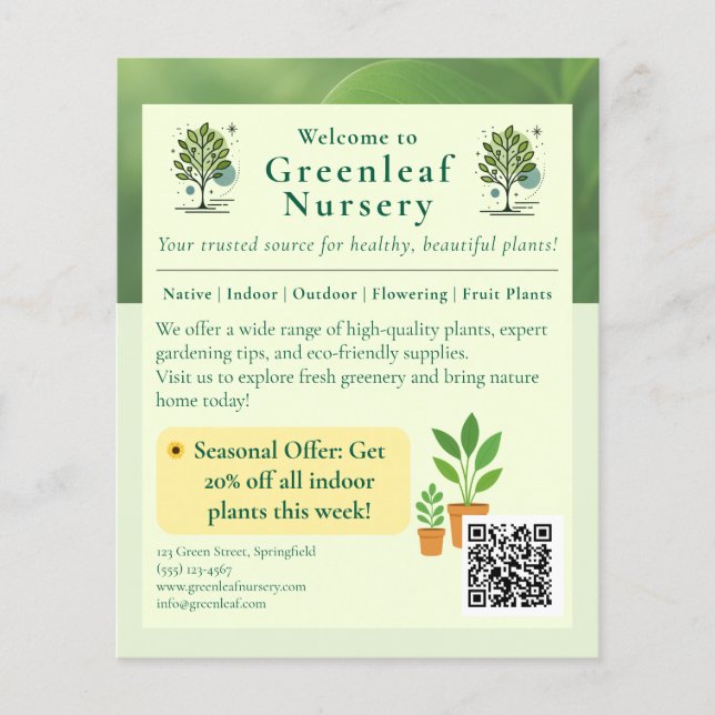 Welcome to Greenleaf Nursery Branding Flyer (Vorne)