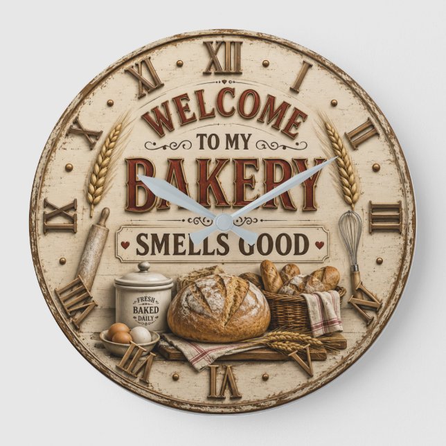 Welcome to My Bakery Baker Gift Große Wanduhr (Vorderseite)