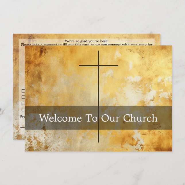 Welcome To Our Church Visitors Gold Cross Karte (Vorne/Hinten)