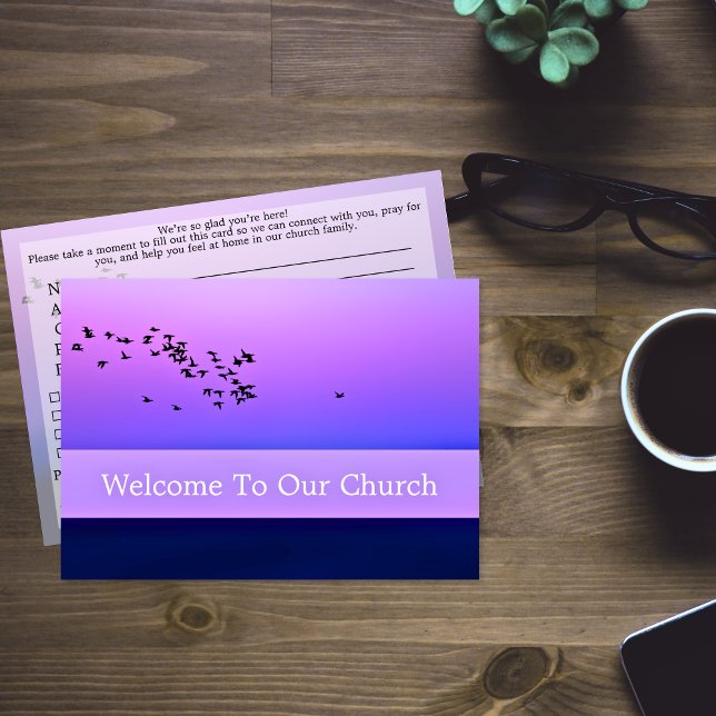 Welcome To Our Church Visitors Purple Sunset Karte (Welcome To Our Church Visitors Purple Sunset Card)