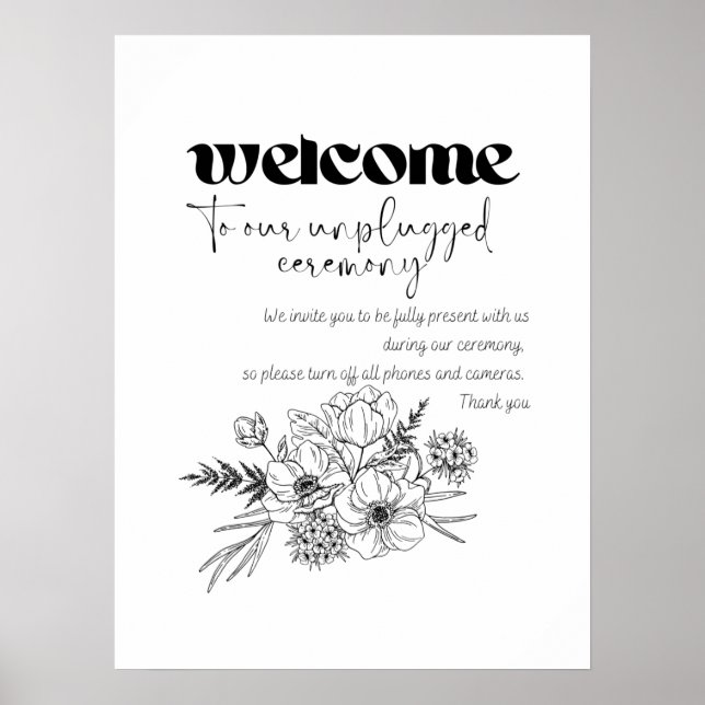 Welcome to our unplugged ceremony poster (Vorne)