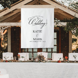 Welcome To Our Wedding Calligraphy Fabric Sign Wandteppich