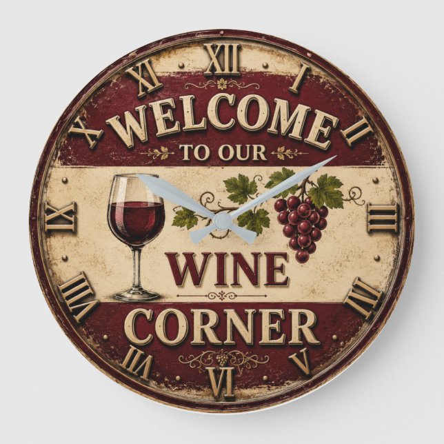 Welcome to Our Wine Corner Große Wanduhr (Vorderseite)