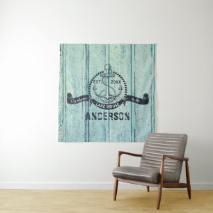Welcome to the Lake House Blue Wood Wandteppich