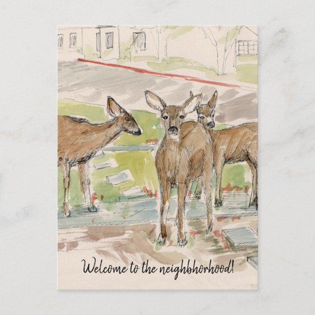 Welcome to the Neighborhood Deer Lawn Postkarte (Vorderseite)