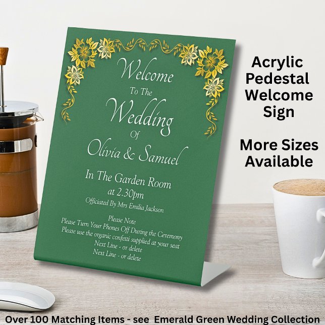 Welcome to the Wedding Emerald Green & Gold Sockelschild (Von Creator hochgeladen)