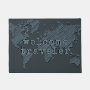 Welcome Traveller World Map Dark Gray Fußmatte