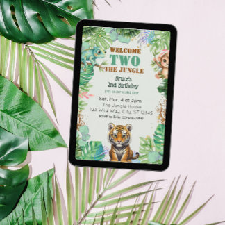Welcome TWO Jungle, Watercolor 2nd Birthday Einladung