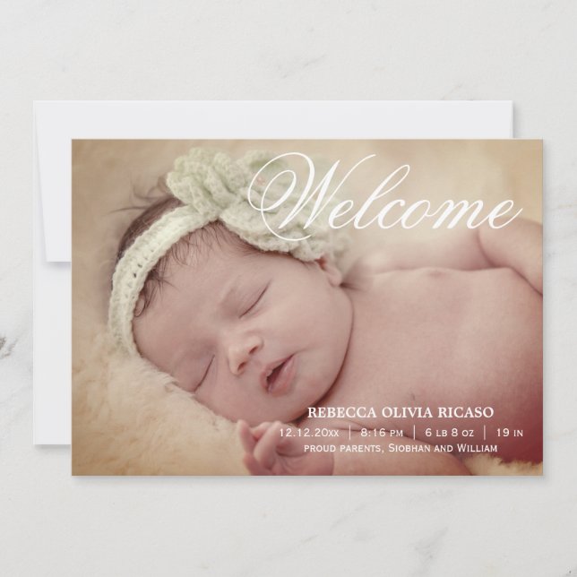 Welcome Typografy Scroll New Baby Personalisiert Ankündigung (Vorderseite)