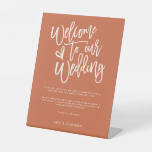 Welcome Wedding COVID Safety Script Terracotta Sockelschild