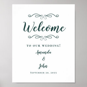 Welcome Wedding Elegante Calligraphy Emerald Green Poster