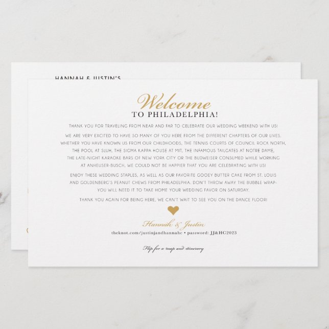 Welcome Wedding Itinerary Map Card - CUSTOM Hannah (Vorne/Hinten)