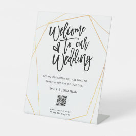 Welcome Wedding QR Code Script Gold Geometric Sockelschild