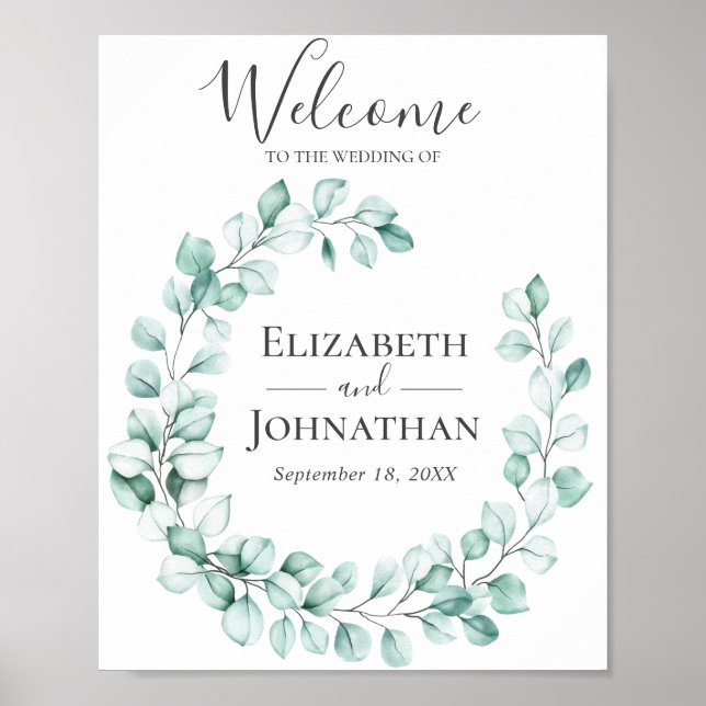 Welcome Wedding Sign Eukalyptus Grünanlage Wreath Poster