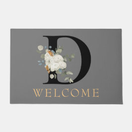 WELCOME White Floral Gold Accelerator Monogram D Fußmatte