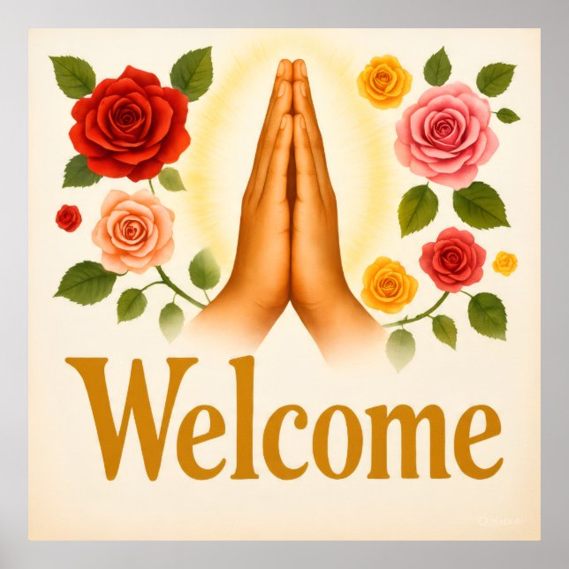 Welcome with hands Rose flower design on Poster (Vorne)