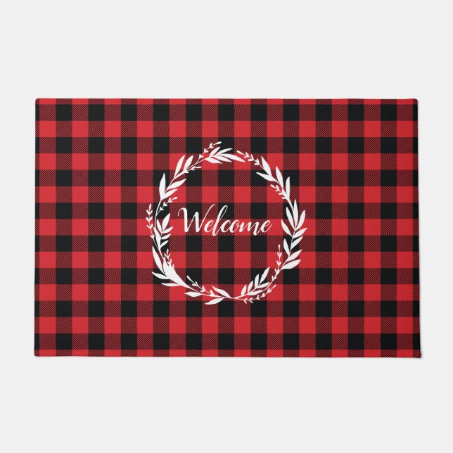 Welcome Wreath Buffalo Karo Pattern Fußmatte (Vorderseite)