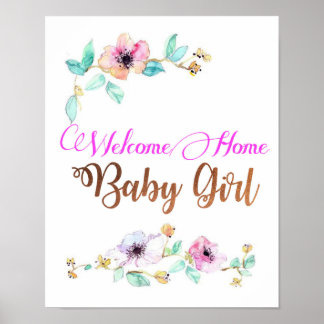 Welcome Zuhause Baby Girl Poster mit Kupfer-Schrif