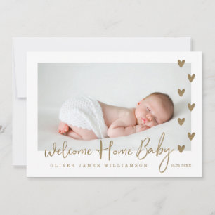 Welcome Zuhause Baby Modern Minimal Gold Hearts Fo Ankündigung