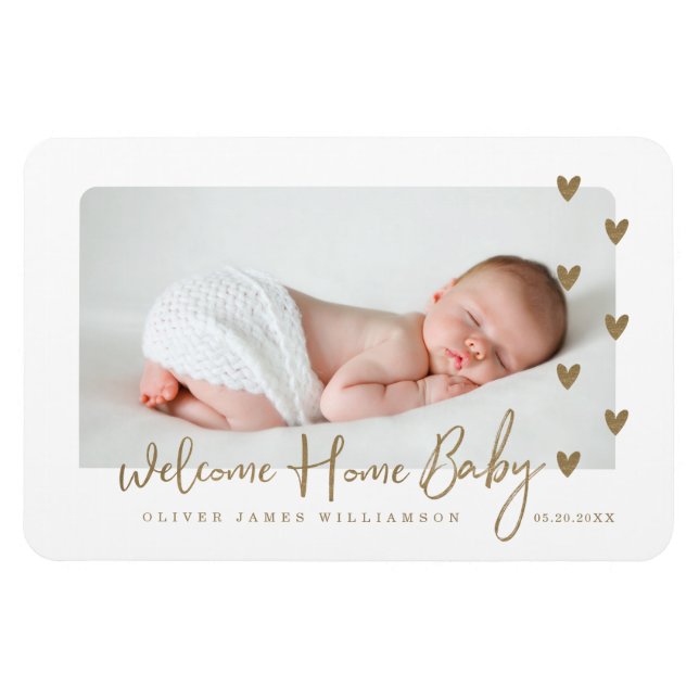 Welcome Zuhause Baby Modern Minimal Gold Hearts Fo Magnet (Horizontal)