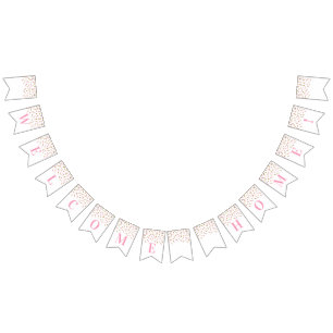 Welcome Zuhause Banner Pink Gold Confetti