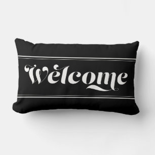Welcome Zuhause Black & White Script Chic Calligra Lendenkissen