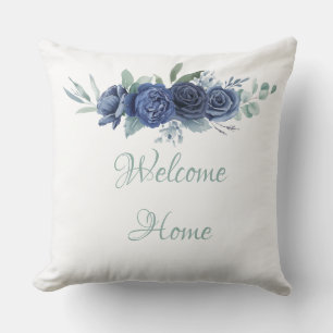 Welcome Zuhause Blue Rose Throw Kissen