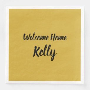 Welcome Zuhause Brush Brushstroke Script Gold Serviette