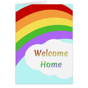 Welcome-Zuhause-Card mit Regenbogen