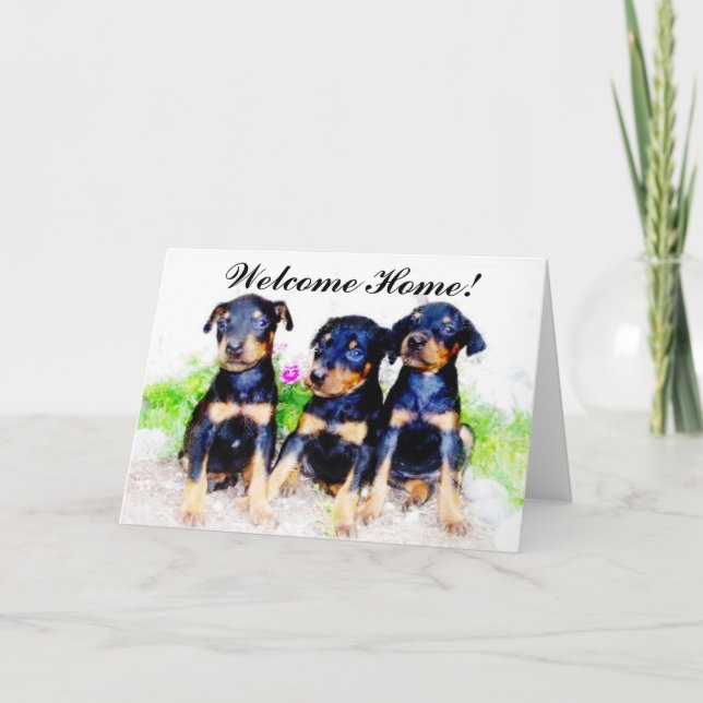 Welcome Zuhause Doberman Welpen Grußkarte Karte (Vorderseite)