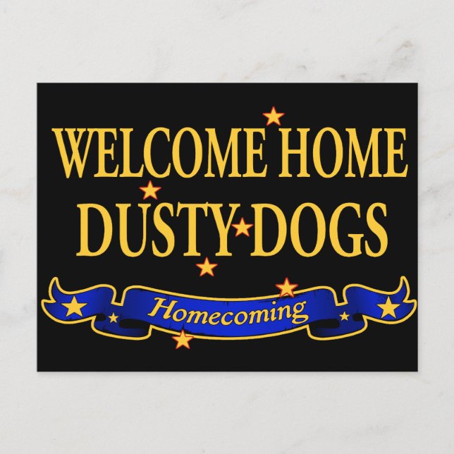 Welcome Zuhause Dusty Hunde Postkarte (Vorderseite)