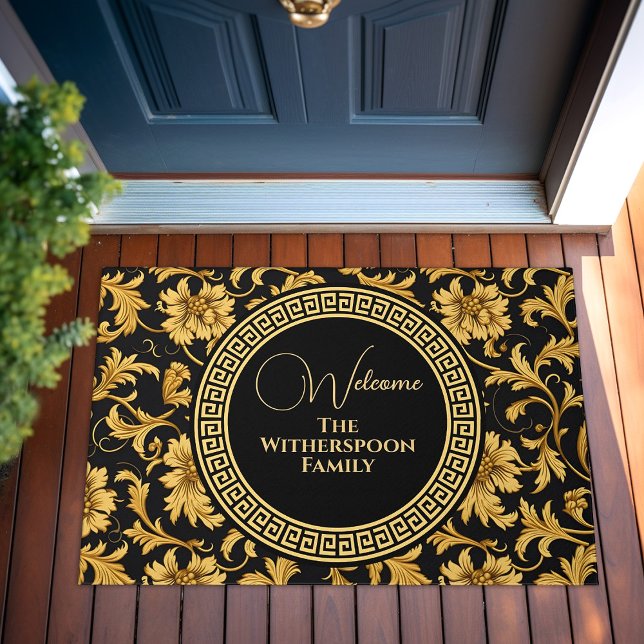 Welcome Zuhause Family Name Black Gold Class Elega Fußmatte (Welcome Home Family Name Black Gold Classy Elegant Doormat)