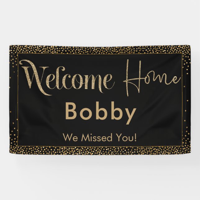 Welcome Zuhause Gold Confetti, Black Banner (Horizontal)