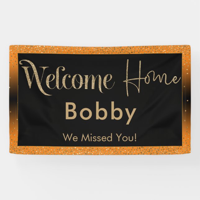 Welcome Zuhause Gold Confetti, Bright Orange Banner (Horizontal)