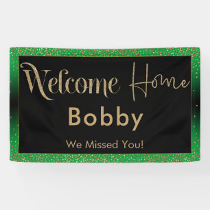 Welcome Zuhause Gold Confetti, Hell Green Banner