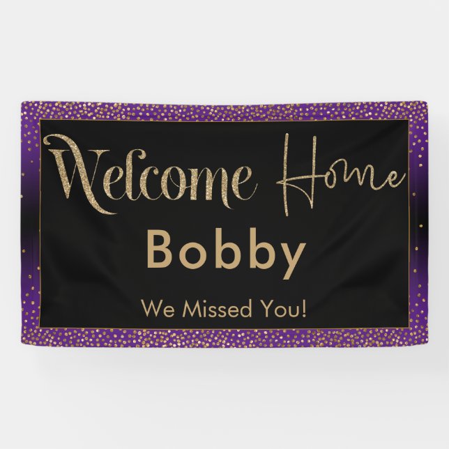 Welcome Zuhause Gold Confetti, hell Lila Banner (Horizontal)