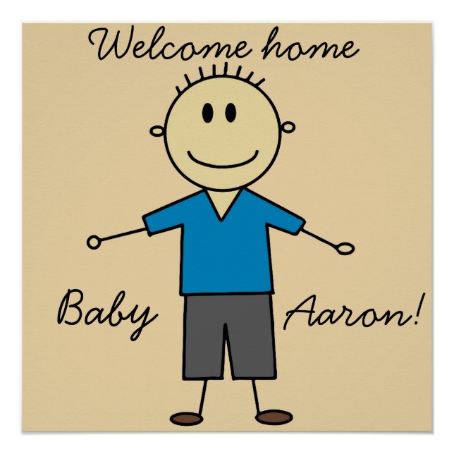 Welcome Zuhause New Baby Boy Name Niedlich Strichm Poster (Vorderseite)