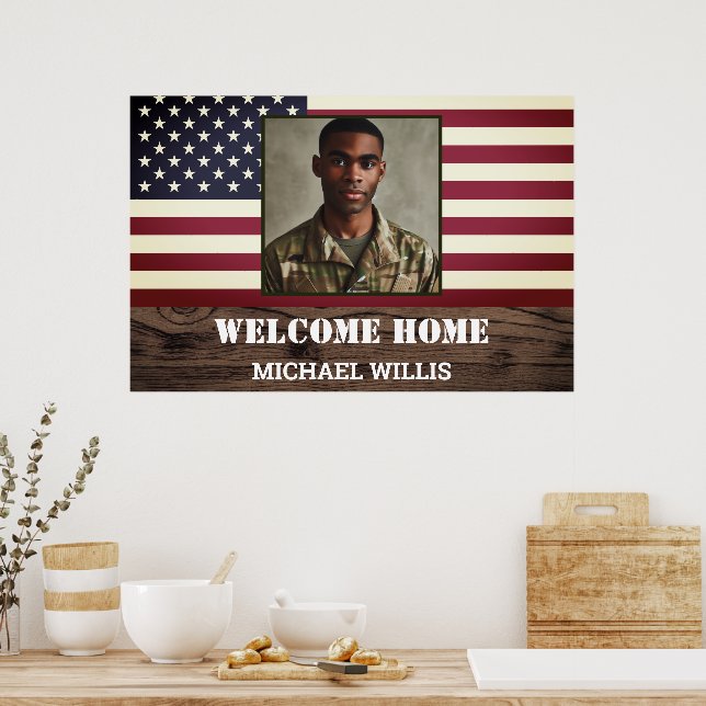 Welcome Zuhause Party Soldier Custom Foto USA Flag Poster (Küche)