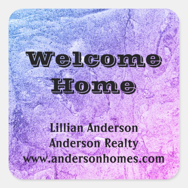 Welcome Zuhause Pink Blue Marbled Real Anwesen Rea Quadratischer Aufkleber (Vorderseite)