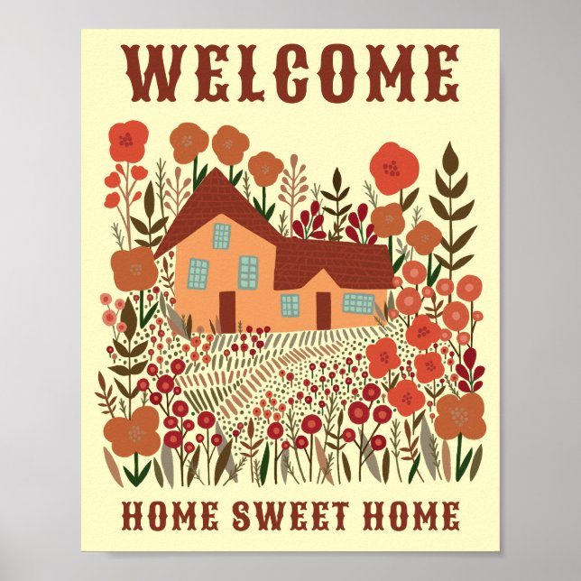 WELCOME ZUHAUSE SWEET ZUHAUSE Farmhouse Blume CUST Poster (Vorne)